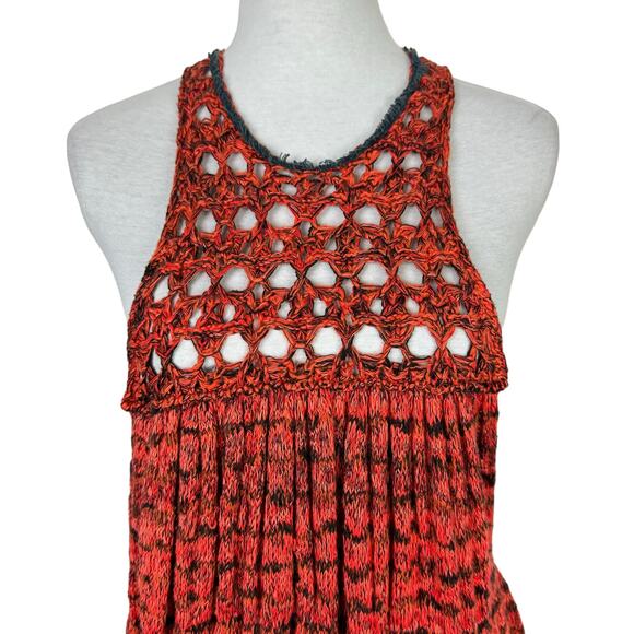 Free People Rare Hearts Red Colorful Chunky Knit Sleeveless Tunic Mini Dress - Picture 5 of 11